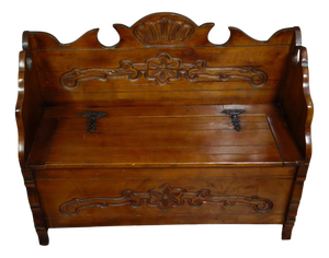 Antique 20th Century Carved Wood Bench-Chest