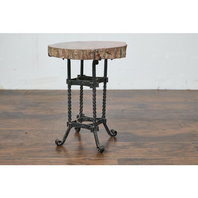 Early 20th Century Turn of the Century French Side Table - Petrified Wood Top and Wrought Iron Base For Sale - Image 9 of 12