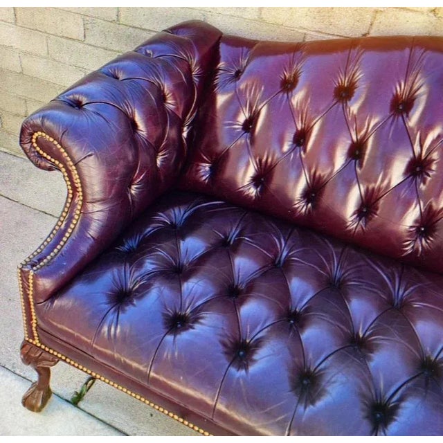 1970s 1970s English Camelback Tufted Chesterfield Burgundy Leather Sofa For Sale - Image 5 of 12