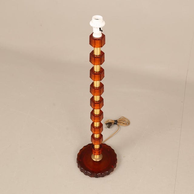 Metal Brass and Amber Glass Lamp from Nybro Armaturfabrik, 1960s For Sale - Image 7 of 8