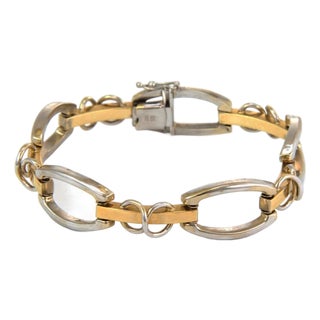 Mid 20th Century Open Design 14k Two Tone Gold Link Bracelet For Sale