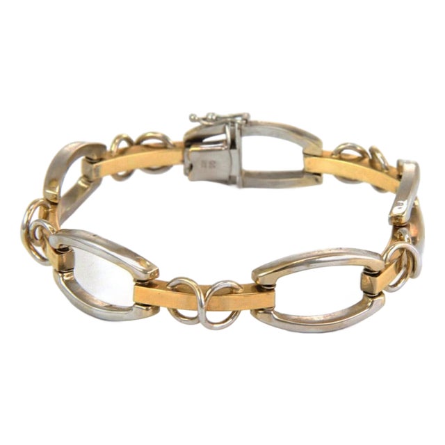 Mid 20th Century Open Design 14k Two Tone Gold Link Bracelet For Sale