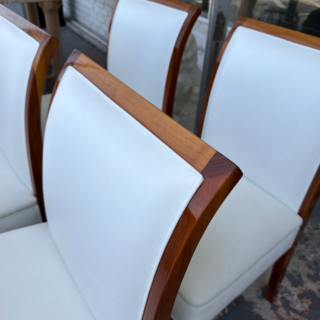 Late 20th Century Late 20th Century Set of 8 Art Deco Polished Wood Leather Dining Chairs For Sale - Image 5 of 12