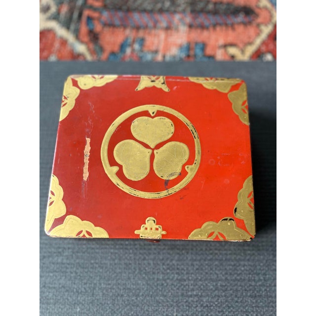 Late 19th Century Antique Asian Lacquered Red & Gold Keepsake Box For Sale - Image 5 of 12