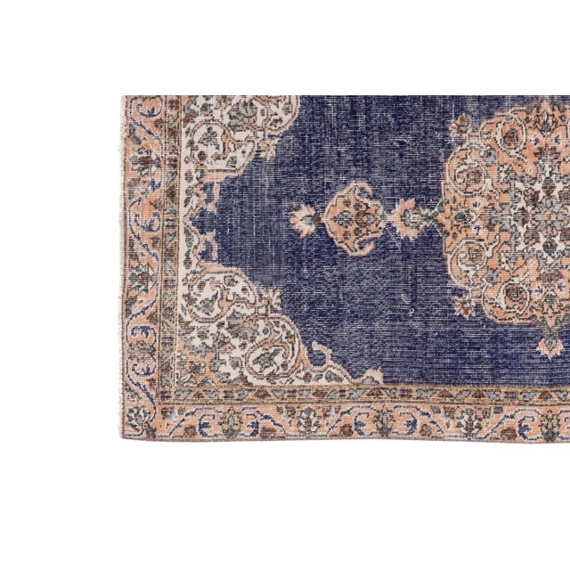 Textile Vintage Blue Turkish Oushak Rug 3'7" X 6'11" For Sale - Image 7 of 12