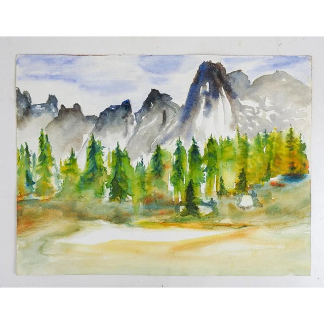 Rustic European Late 20th Century Mountain Valley Landscape Watercolor Painting For Sale - Image 3 of 4