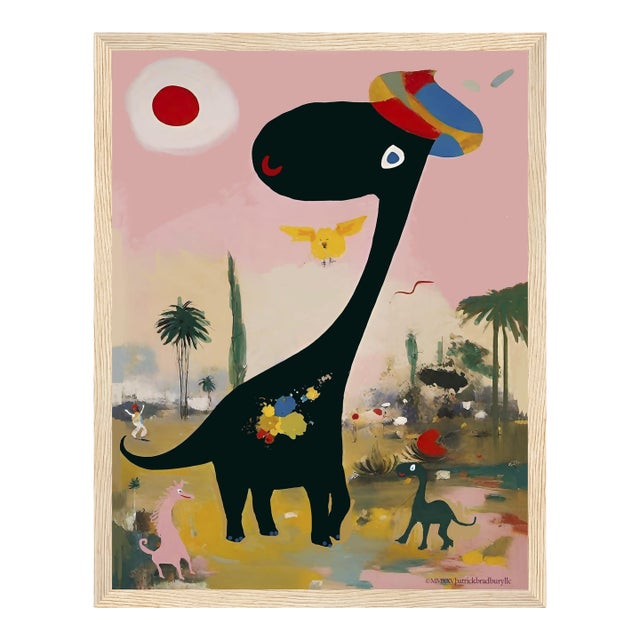 Colorful Playful Dinosaur Framed Art Print for Children by P. L. Bradbury For Sale