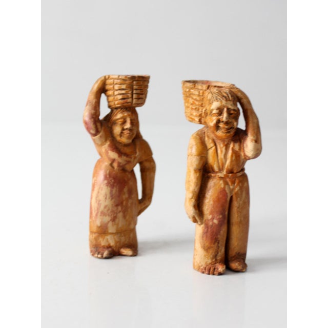 Brown Mid-Century Wood Folk Art Basket Carrying Figures For Sale - Image 8 of 10