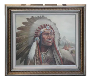 Rick Boren "Native American Chief" Realism Portrait Oil Painting Late 19th Century