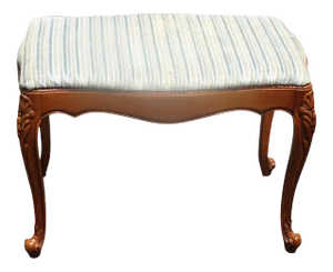 Vintage French Country Blue Stripped Bench Stool
