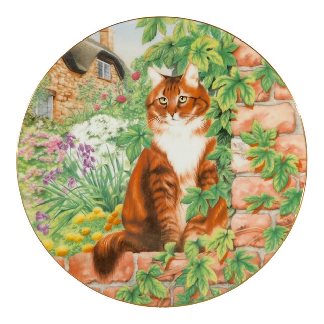 1992 Coalport England Silent Watchers Long-Haired Tabby Cat Collector Plate For Sale