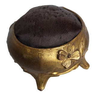 Antique Brass Footed Floral Pincushion For Sale
