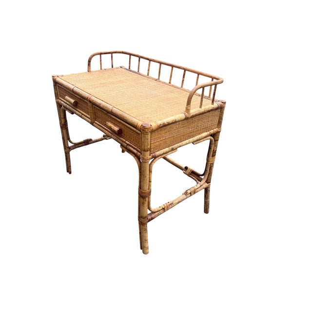 Wood Rattan Wicker Desk For Sale - Image 7 of 18
