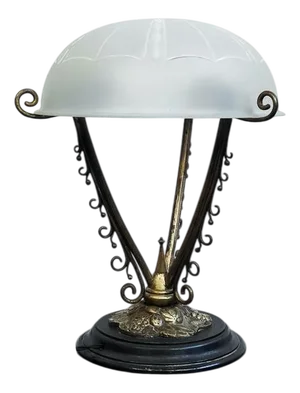 Art Nouveau Floral Table Light with Etched Shade, 1890s