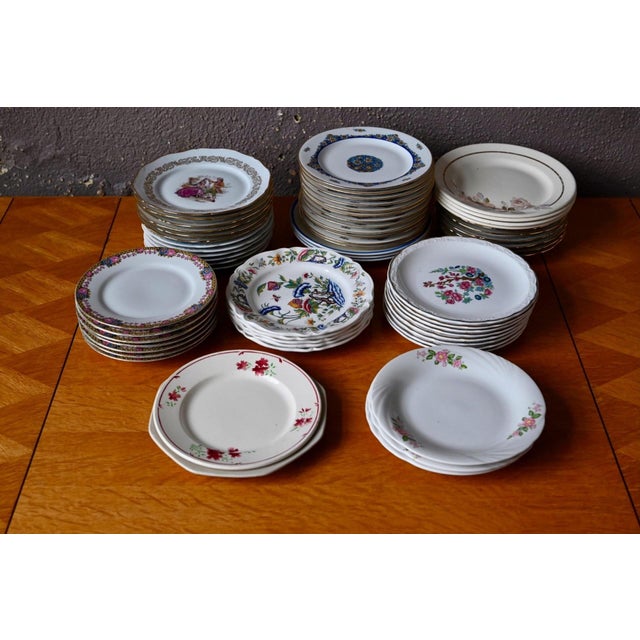 20th Century Porcelain Earthenware Dessert Plates with Various Decorations, 1950s, Set of 62 For Sale - Image 3 of 9