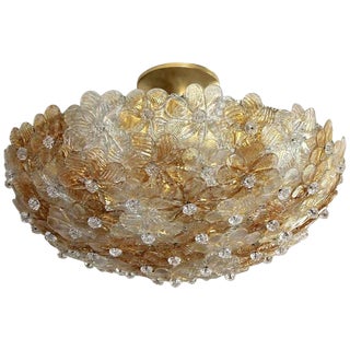 Murano Barovier Glass Floral Semi Flush Mount Ceiling Pendant Light For Sale