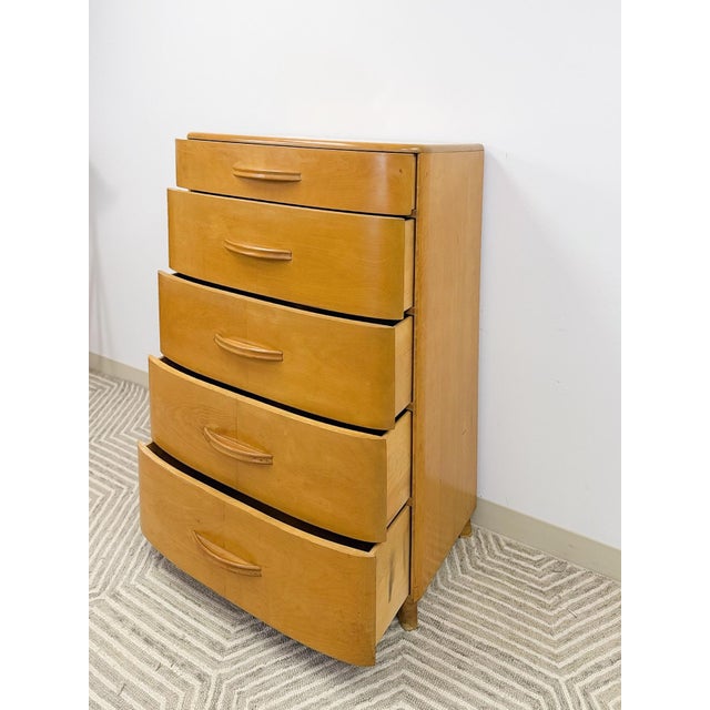 Heywood Wakefield MCM Tallboy 5-Drawer Dresser Pre-Wwii Vintage 32" Wide For Sale - Image 10 of 18