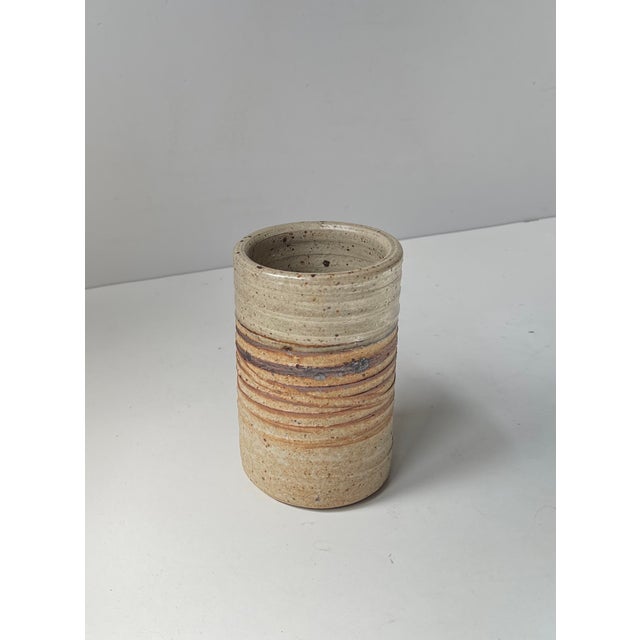 Tue Poulsen Vintage Cylindrical Vase in Striped Glazed Stoneware by Tue Poulsen, 1970s For Sale - Image 4 of 8