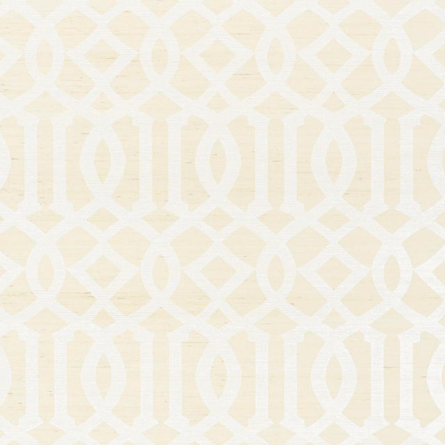 Sample - Schumacher Imperial Trellis Sisal Wallpaper in Ivory For Sale