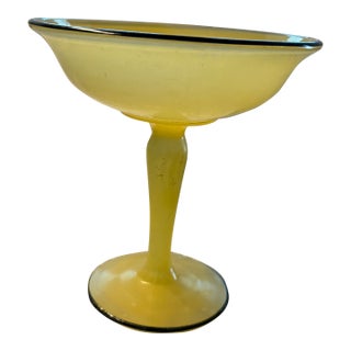 1960s Lancaster Glass Company Vintage Yellow Compote With Black Rim For Sale