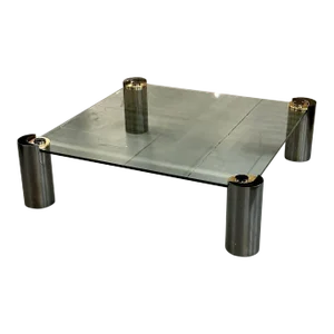 Signed Large Mid-Century Karl Springer Coffee / Cocktail Table, Gunmetal, Brass