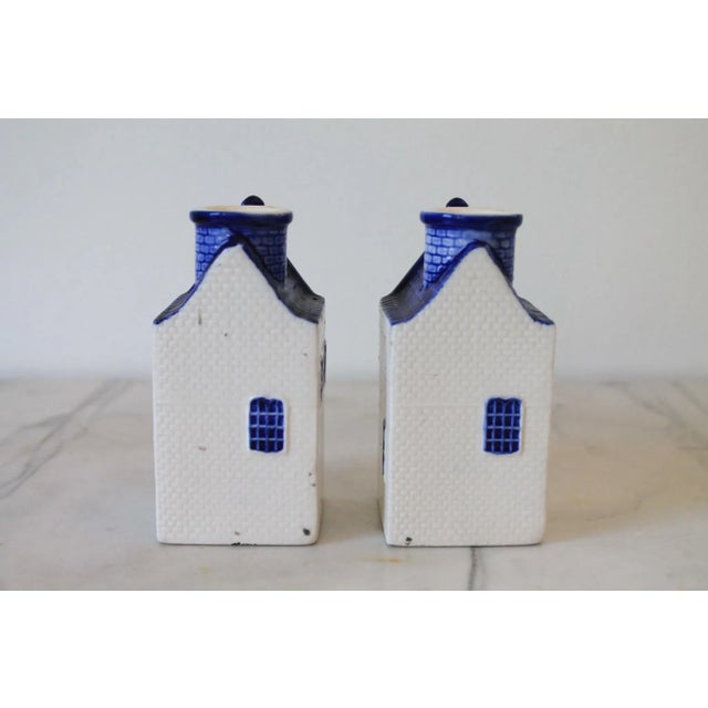 Vintage Blue and White Ceramic House Candle Holders - a Pair For Sale In Milwaukee - Image 6 of 9