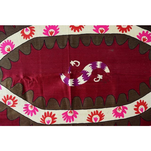Textile Vintage Hand Embroidered Suzani Wall Hanging, Uzbekistan, 1920s For Sale - Image 7 of 13
