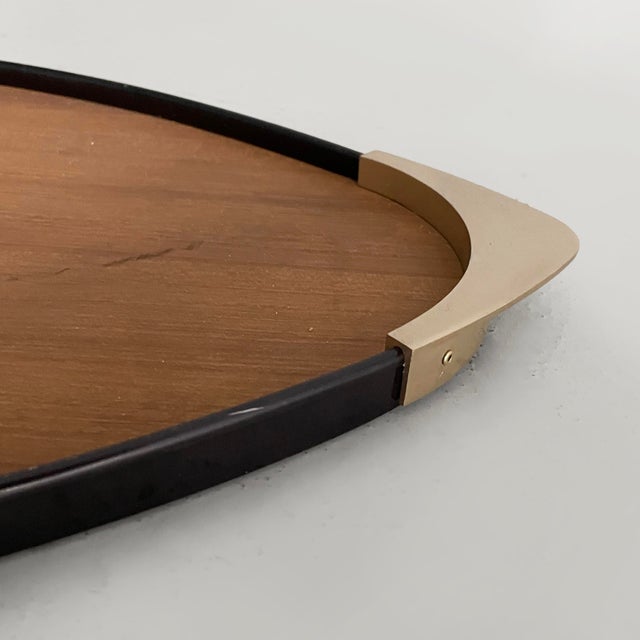 Black Mid-Century Modern Italian Brass and Black Wood Tray from MB Italia, 1950s For Sale - Image 8 of 12