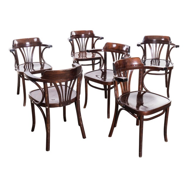 Vintage Dark Walnut Fanback Armchairs by Sellaton, 1980s, Set of 6 For Sale