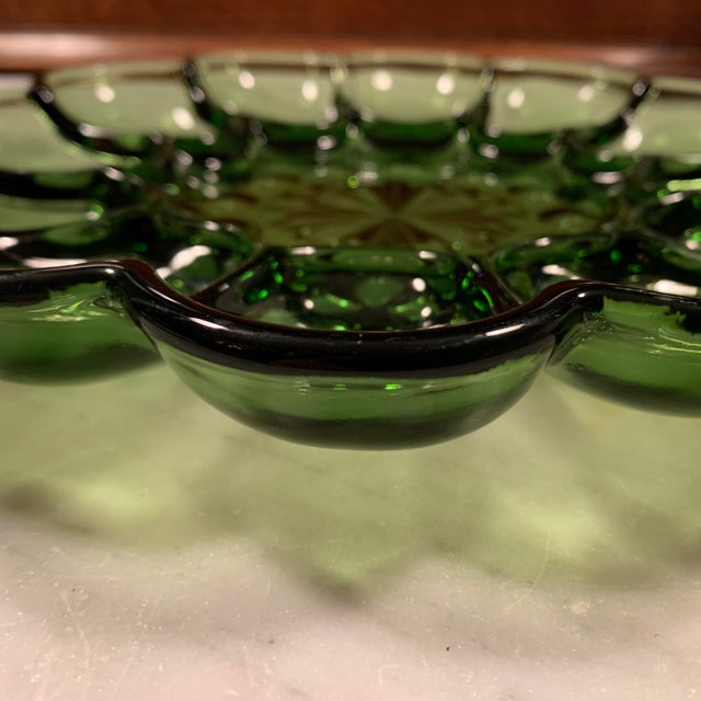 Anchor Hocking Vintage Avocado Green Glass Egg Plate For Sale - Image 4 of 8