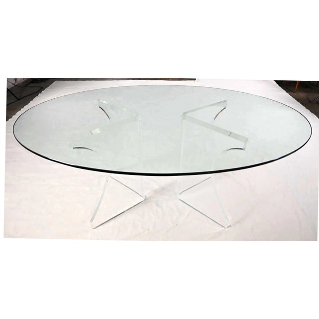 Vintage Modern to Hollywood Regency or Art Deco Dining Table Lucite Sculptural Base Oval Glass Top For Sale - Image 13 of 18