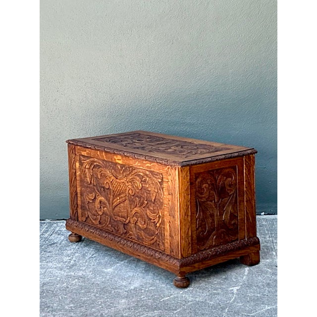 Vintage Carved Wood Lyre Trunk For Sale - Image 4 of 12
