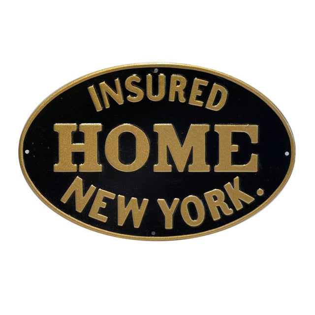 Vintage Embossed New York Home Insured Insurance Sign For Sale In Nashville - Image 6 of 6