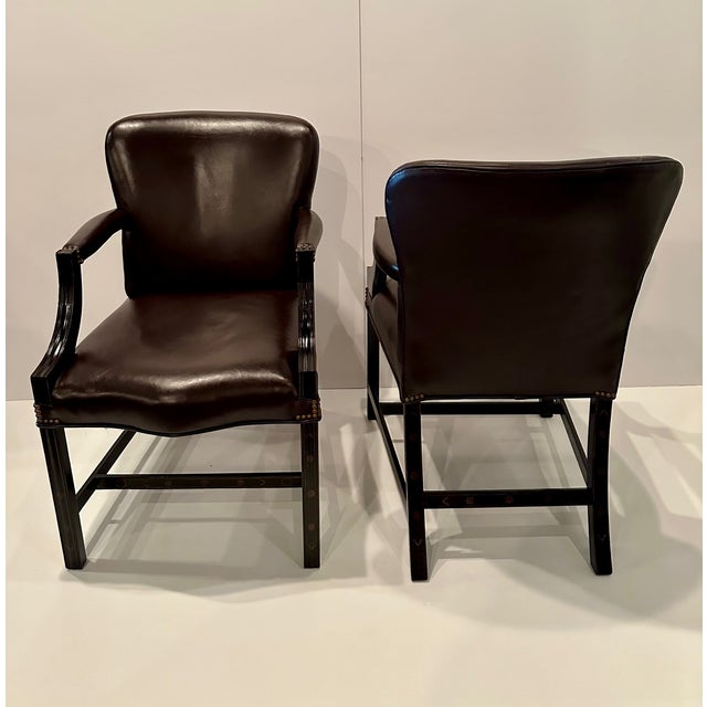 George III Style Mahogany & Leather Armchairs -A Pair For Sale - Image 12 of 12