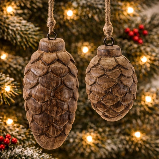 Bring the beauty of nature indoors with this Wooden Pine Cone Ornament Set. Featuring 24 hand-crafted pine cones in two...