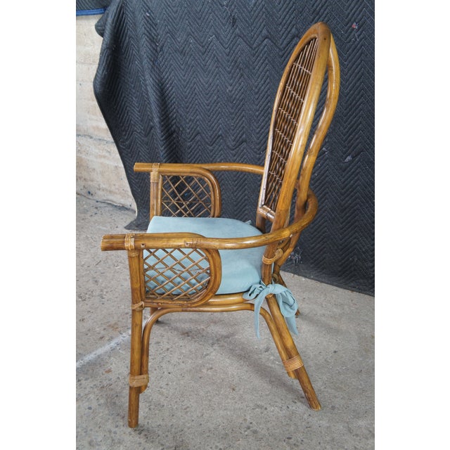 Pair of Mid 20th Century Coastal Style Boho Chic Bamboo & Rattan Peacock Arm Chairs For Sale - Image 6 of 12