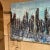 Late 20th Century City Landscape Art Abstract Modern Blue Oil Painting on Wood For Sale - Image 5 of 8