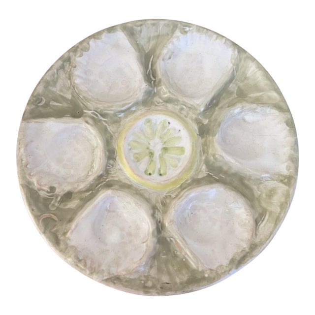Hand Painted European Pottery Oyster Plate For Sale
