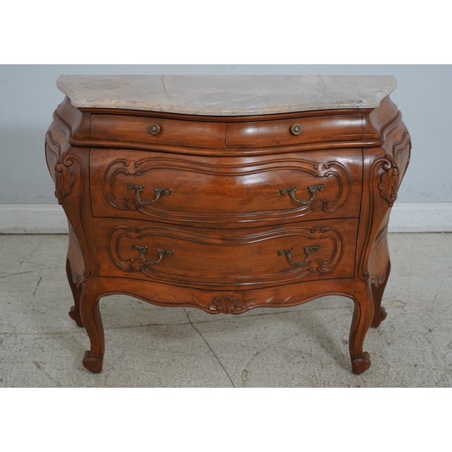 Age: Approx: 30 Years Old Details: Nice Curved Base & Front Nice Carved Details Beveled Edge Marble Top Possibly Italian...