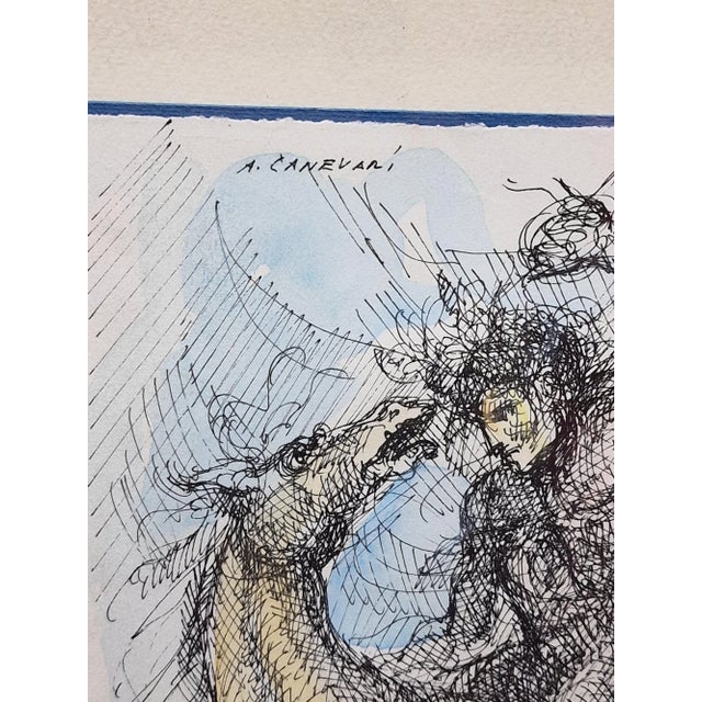 Splendid watercolored ink drawing by the master Angelo Canevari, from the second half of the 20th century, placed in a...