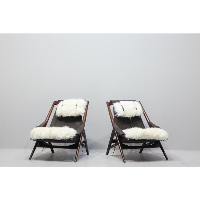 Sheepskin and Leather Armchairs with Headrests by W.D. Andersag, 1959, Set of 2 For Sale - Image 14 of 17