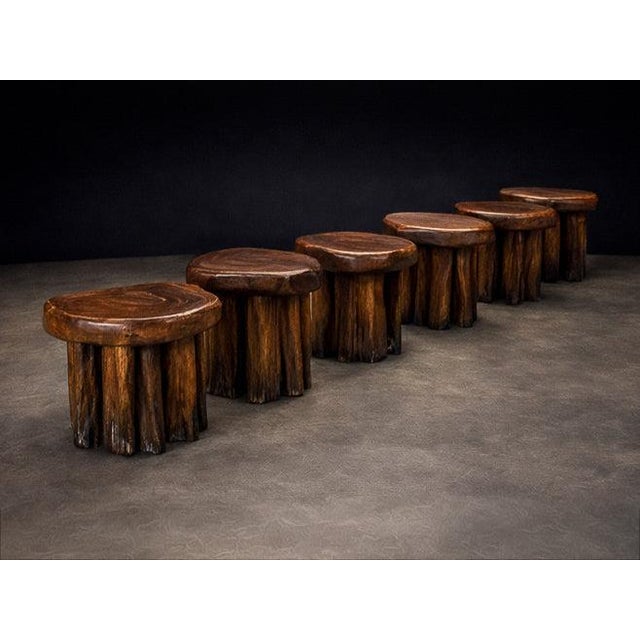 Set of Six Sculptural “Denúncia” Stools in Solid Reclaimed Wood, Brazil, 1970s For Sale - Image 11 of 14