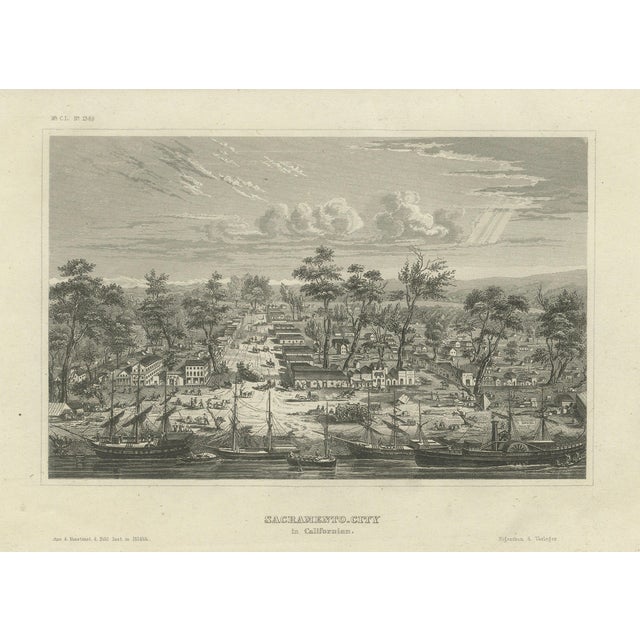 Sacramento City California Engraving, 1850 For Sale