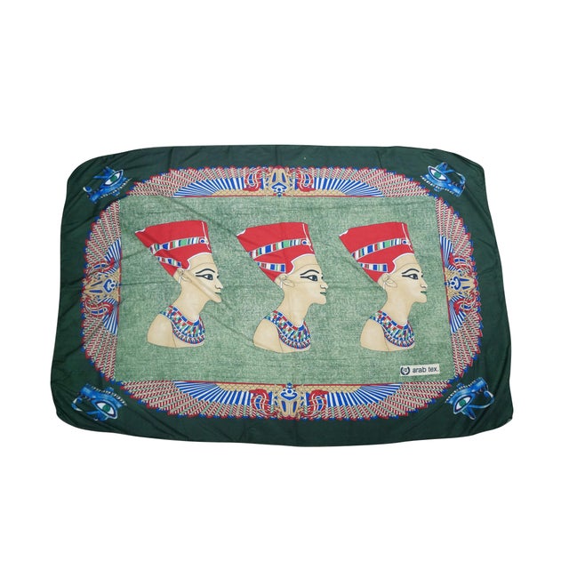 Traditional Arab Egyptian Revival Queen Nefertiti Eye of Horus Beetle Sphinx Tapestry 62" For Sale - Image 3 of 10
