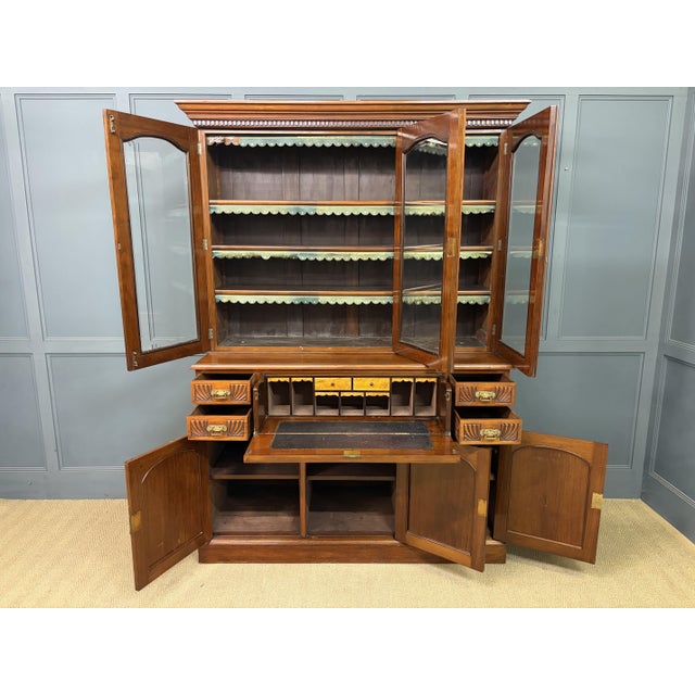 Victorian Carved Walnu Bookcase witht Secretaire, 1880 For Sale - Image 10 of 18