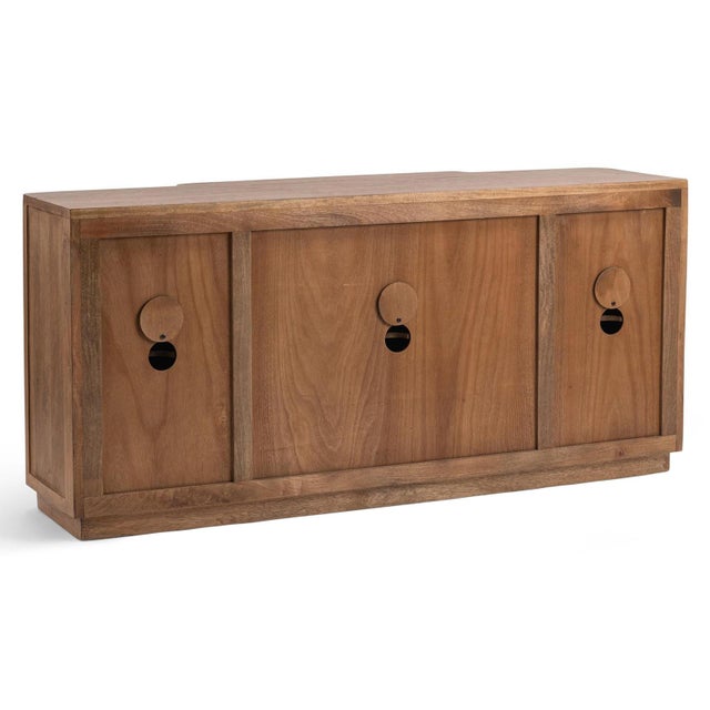 Circle Grid Carved Wood Sideboard For Sale In Los Angeles - Image 6 of 8