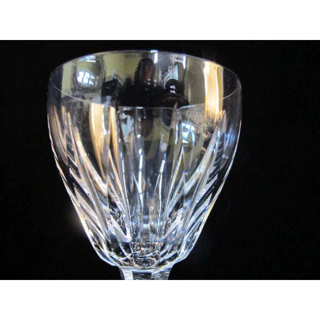 Set of 6 Stuart wine glasses in Claridge pattern. Each measures 5 1/2" tall x 2 3/4". All are hallmarked at base and in...