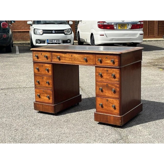 Victorian Mahogany Pedestal Desk with Green Top For Sale - Image 3 of 13
