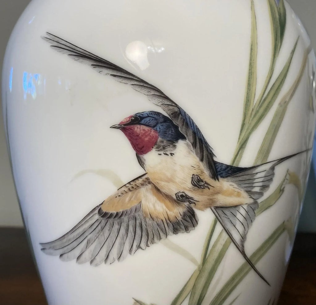 Pair of Vintage Franklin Porcelain Bird and Floral Vases | Chairish