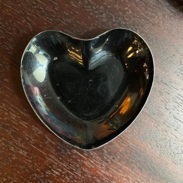 Black Trio of Danish Modern Enameled Sterling Silver Metal Heart Dishes For Sale - Image 8 of 10